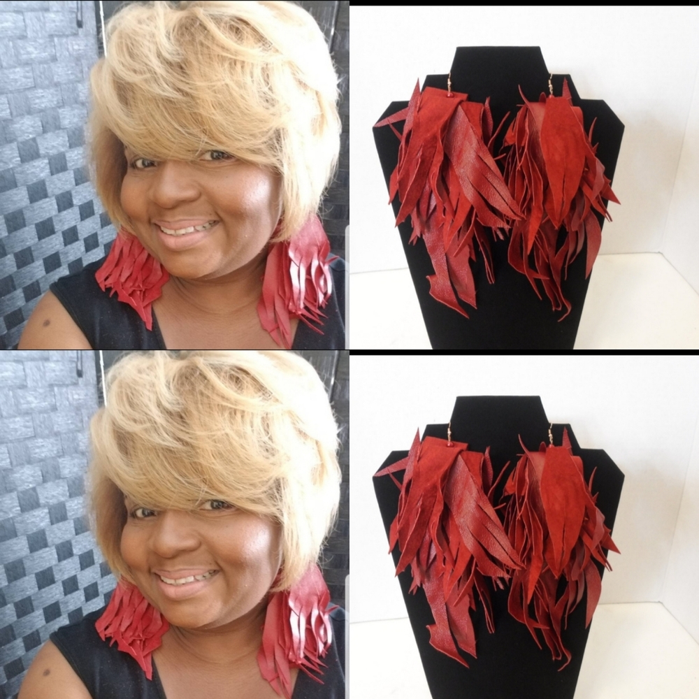 Customgenuine leather shredded earrings